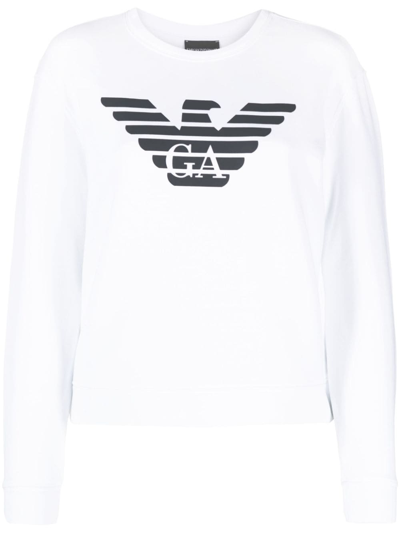 Shop Emporio Armani Logo Cotton Crewneck Sweatshirt In White