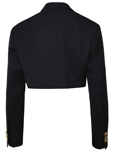 Shop Palm Angels Woman  'boyfriend' Black Wool Blend Crop Blazer