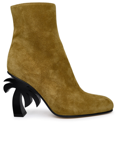 Shop Palm Angels Woman  Beige Suede Ankle Boots In Cream