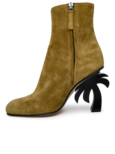Shop Palm Angels Beige Suede Ankle Boots Woman In Cream