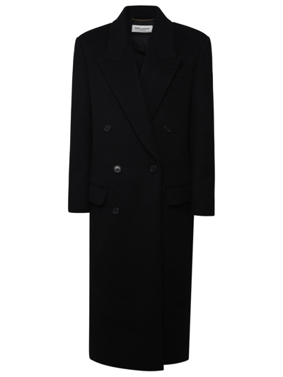 Shop Saint Laurent Woman  Black Wool Coat