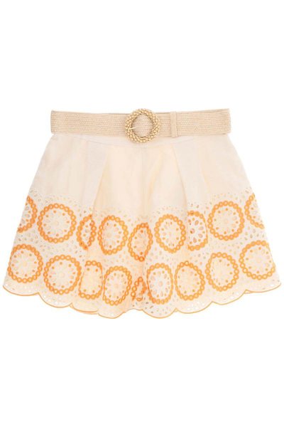 Shop Zimmermann Raie Embroidered Linen Shorts In Multicolor