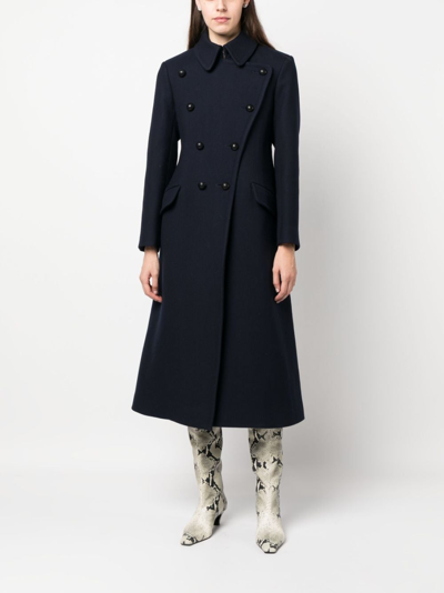 Shop Chloé Tricotine Double-breasted Maxi Coat In Blue