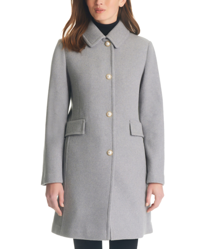 Shop Kate Spade Women's Single-breasted Imitation Pearl-button Wool Blend Coat In Heather Grey