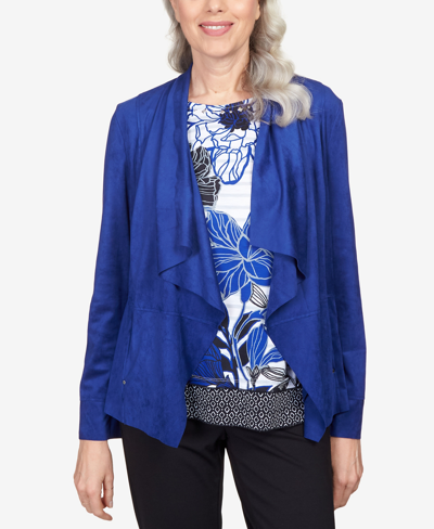 Shop Alfred Dunner Petite Downtown Vibe Suede Cascade Long Sleeve Jacket In Royal Blue