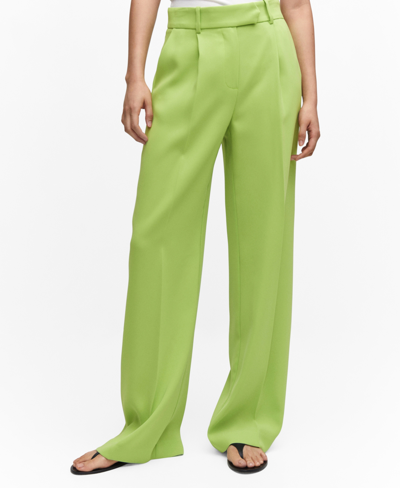 Shop Mango Women's Wideleg Pleated Pants In Lime