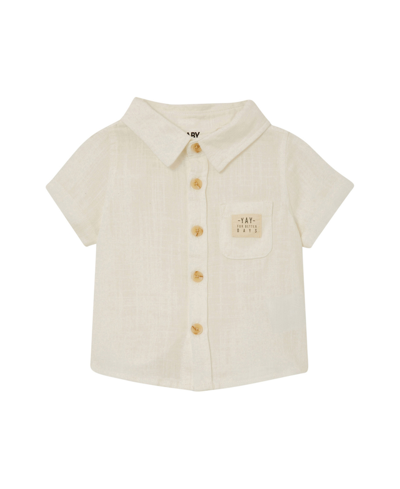 Shop Cotton On Baby Boys Leonard Linen Button Down Shirt In Vanilla