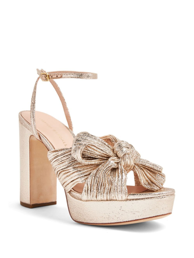 Shop Loeffler Randall Natalia 115mm Plissé-lamé Sandals In Neutrals