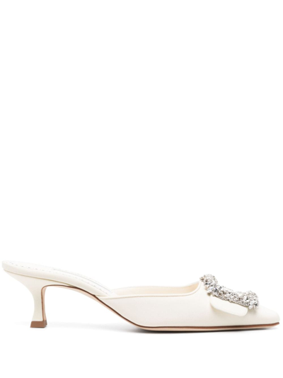 Shop Manolo Blahnik Maysale Bride 50mm Mules In Neutrals