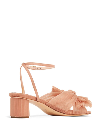 Loeffler Randall Dahlia 50mm Plissé Bow Sandals In Neutrals