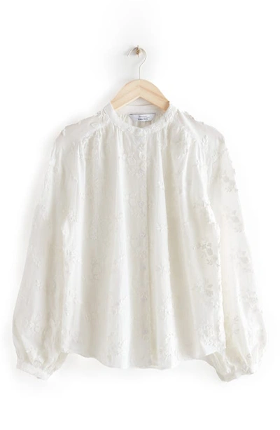 Shop & Other Stories Band Collar Cotton Blouse In White Embroidered