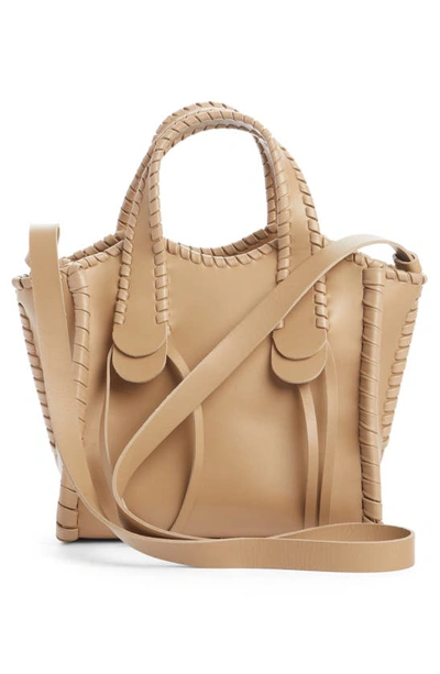 Shop Chloé Small Mony Leather Tote In Argil Brown