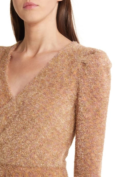 Shop Adelyn Rae Zosha Metallic Long Sleeve Faux Wrap Sweater Dress In Gold