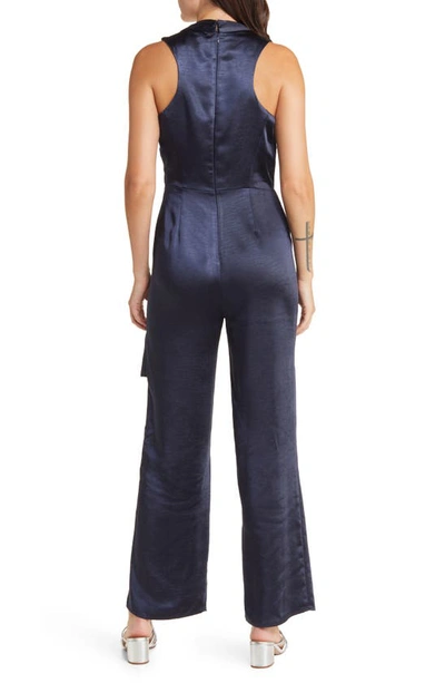 Shop Adelyn Rae Nanci Overlay Satin Faux Wrap Jumpsuit In Navy