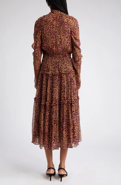 Shop Ulla Johnson Idalia Metallic Thread Floral Long Sleeve Silk Dress In Peridot