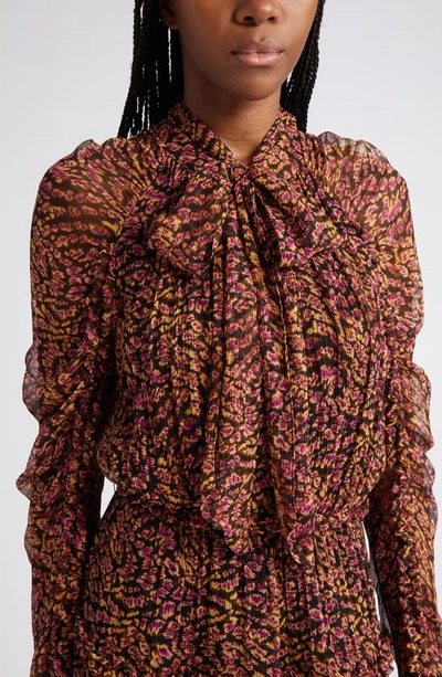 Shop Ulla Johnson Idalia Metallic Thread Floral Long Sleeve Silk Dress In Peridot
