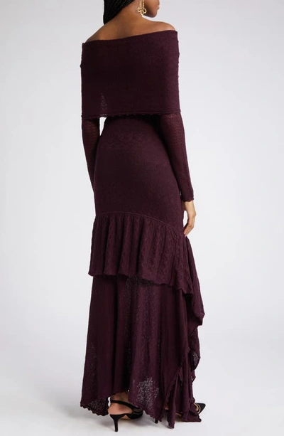 Shop Ulla Johnson Ambrosia Off-the-shoulder Wool Pointelle Sweater Dress In Mahogany