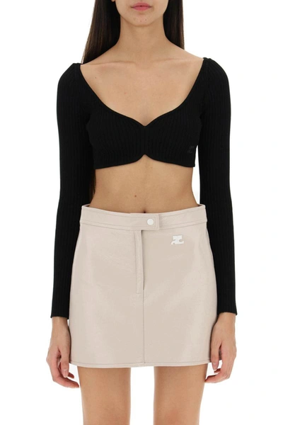 Shop Courrèges Courreges Ribbed Cropped Sweater In Black