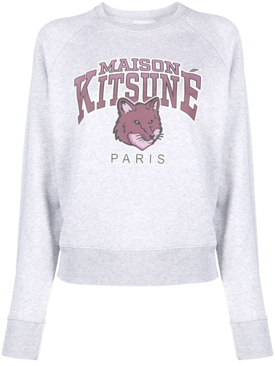 Shop Maison Kitsuné Fox Sweater With Mélange Effect In Grey