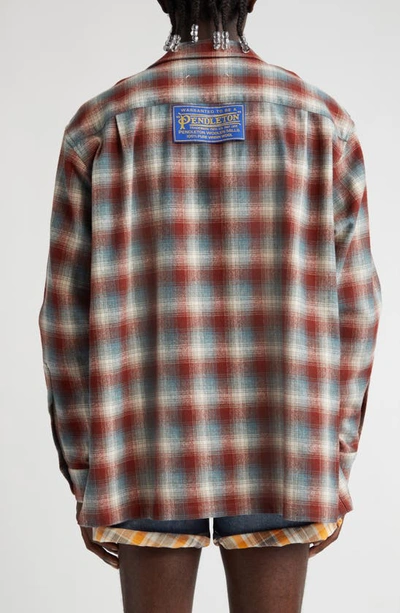 Shop Maison Margiela X Pendleton Oversize Plaid Wool Shirt Jacket In Rust