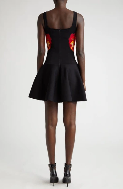 Shop Alexander Mcqueen Orchid Pattern Knit Ballerina Minidress In 1160 Black/ Red/ Yellow