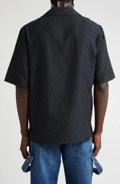 Shop Off-white Jacquard Logo Short Sleeve Silk Blend Camp Shirt In Black