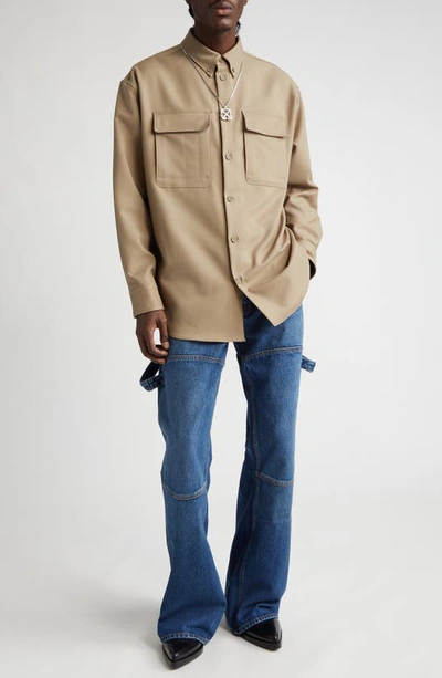 Shop Off-white Embroidered Military Drill Button-down Overshirt In Beige
