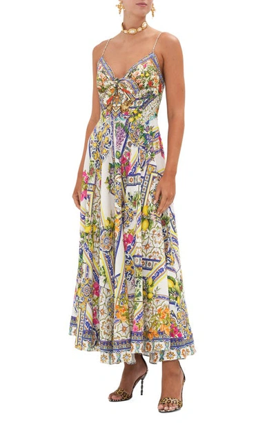 Shop Camilla Mixed Print Linen Maxi Sundress In Amalfi Amore