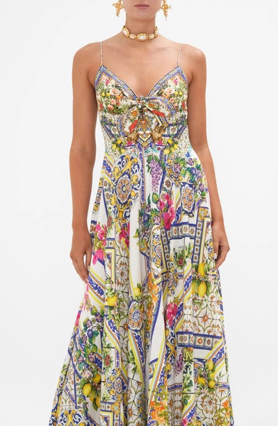 Shop Camilla Mixed Print Linen Maxi Sundress In Amalfi Amore