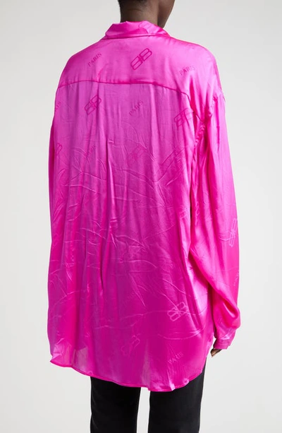 Shop Balenciaga Minimal Logo Jacquard Silk Button-up Shirt In Lipstick Pink