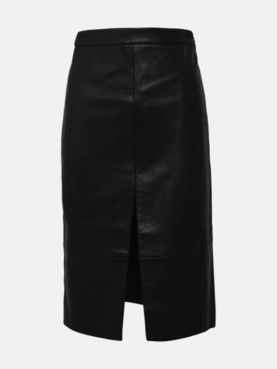 Shop Khaite Freser Black Leather Skirt
