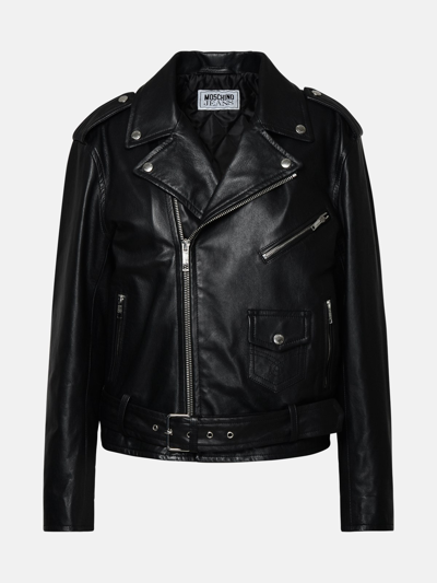Shop Moschino Jeans Black Leather Jacket
