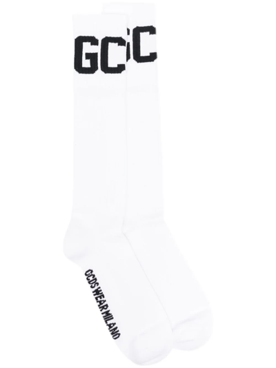 Shop Gcds Two-tone Socks With Logo Print In White