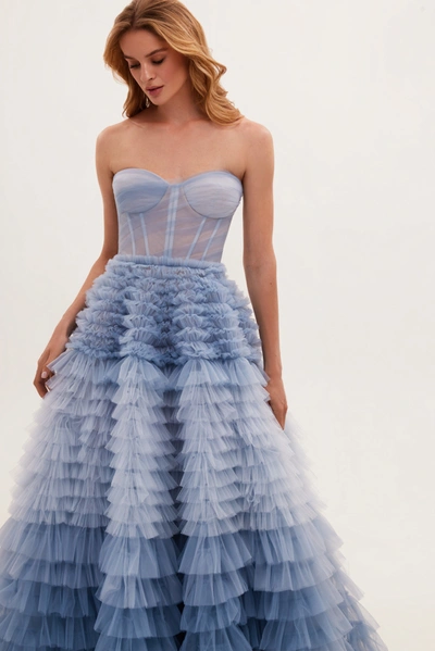Milla Light Blue Strapless Frill-layered Fluffy Dress