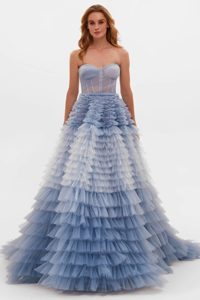 Milla Light Blue Strapless Frill-layered Fluffy Dress