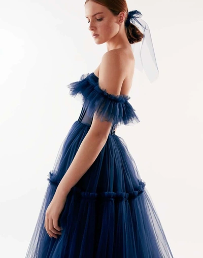 Shop Milla Elegant Off-the-shoulder Maxi Dress In Navy