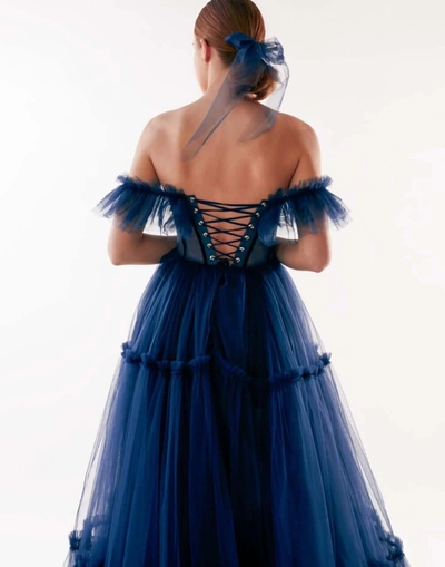 Shop Milla Elegant Off-the-shoulder Maxi Dress In Navy