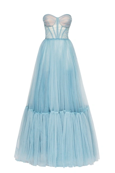 Milla Ocean Wave Sheer Sleeves Maxi Tulle Dress In Ocean Wave