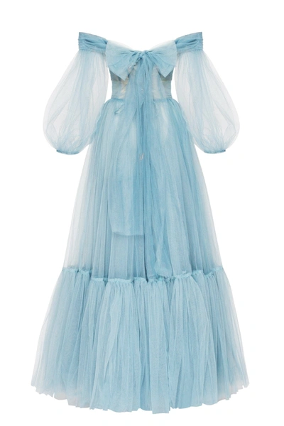 Milla Ocean Wave Sheer Sleeves Maxi Tulle Dress In Ocean Wave