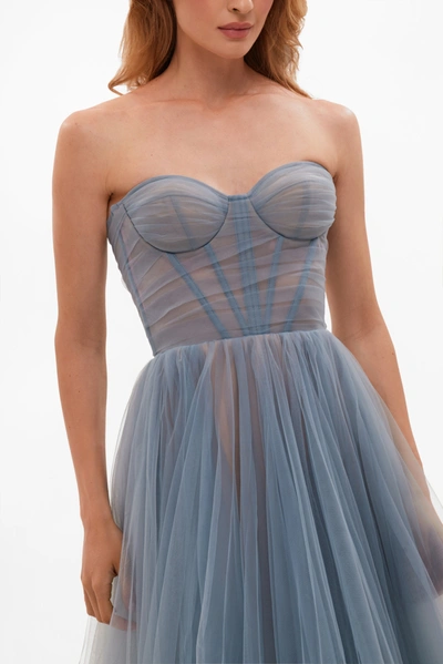 Milla Ocean Wave Sheer Sleeves Maxi Tulle Dress In Ocean Wave