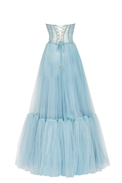 Milla Ocean Wave Sheer Sleeves Maxi Tulle Dress In Ocean Wave