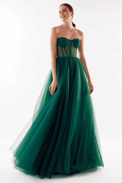 Milla Emerald Green Tulle Maxi Dress With A Corset Bustier In Emerald Green