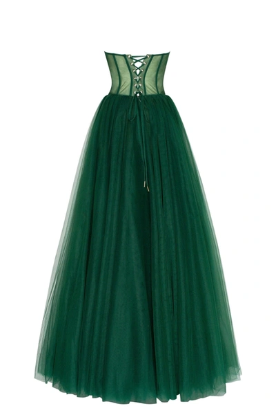 Milla Emerald Green Tulle Maxi Dress With A Corset Bustier In Emerald Green