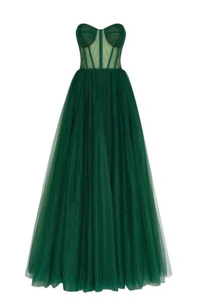 Milla Emerald Green Tulle Maxi Dress With A Corset Bustier In Emerald Green