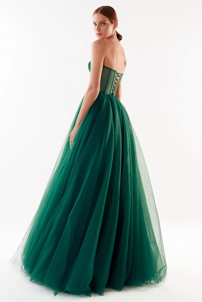 Milla Emerald Green Tulle Maxi Dress With A Corset Bustier In Emerald Green
