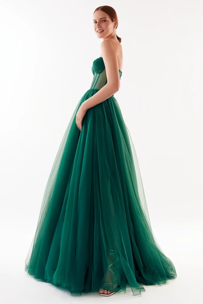 Milla Emerald Green Tulle Maxi Dress With A Corset Bustier In Emerald Green