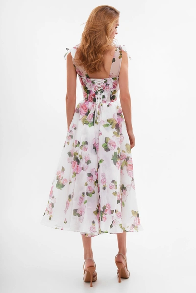 Milla Tender Floral Midi Tie-strap Dress In White