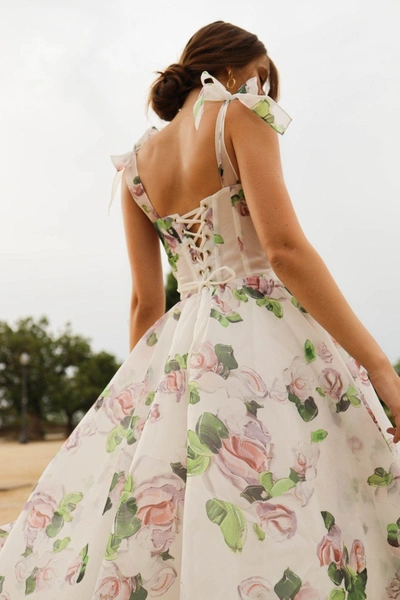 Shop Milla Tender Floral Midi Tie-strap Dress In Apple Blossom