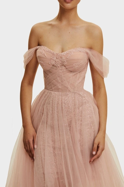 Shop Milla Misty Rose Long Off-the-shoulder Neckline Maxi Dress