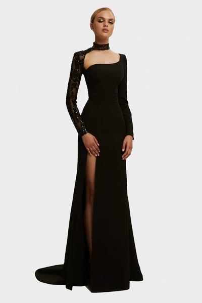 Milla Trumpet Gown With Detachable Sleeve In Black